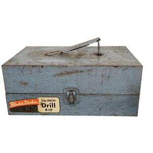 VTG Black Decker Metal Case Drill Tool Box Blue Storage Garage Shop DAD Gift